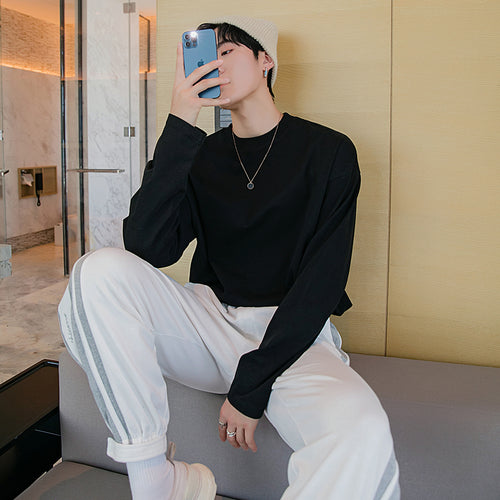 Sicilian men's spring clothes new men's loose casual inner long-sleeved men's Korean style trendy round neck bottoming T-shirt