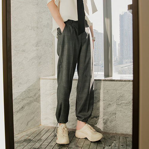 Sicilian men's summer thin plaid casual pants men's Korean version of the trend loose nine-point wide-leg pants