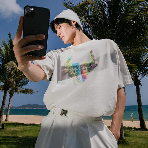 Sicilian men's casual short-sleeved t-shirt men's round neck 2021 new summer tide brand ins printing loose compassionate shirt