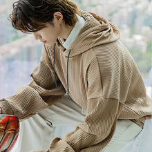 Load image into Gallery viewer, Sicilian men&#39;s spring Korean style men&#39;s design sense niche tops loose pit striped hooded sweater men&#39;s trend
