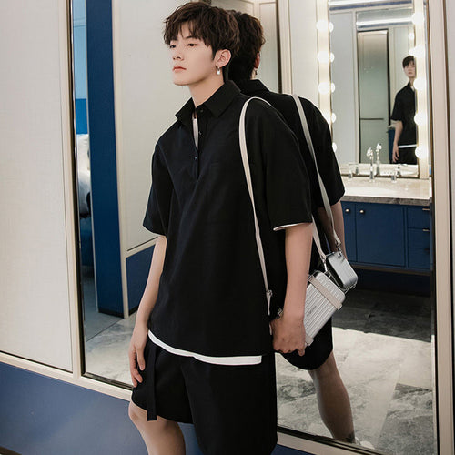 Sicilian men's summer short-sleeved shirt male Korean version of the trend handsome loose half-sleeved men's five-point sleeve shirt