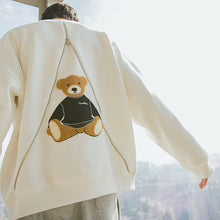 Load image into Gallery viewer, Sicilian men&#39;s new hedging long-sleeved design sense back zipper cute bear loose round neck white sweater
