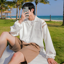 Load image into Gallery viewer, Sicilian Men&#39;s Spring White Shirt Men&#39;s Long Sleeve Korean Casual Loose Men&#39;s White Striped Shirt Jacket
