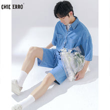 Load image into Gallery viewer, Sicilian Men&#39;s Thin Denim Shirt Men&#39;s Short Sleeve Loose Shorts Men&#39;s Youth Handsome Summer Casual Suit
