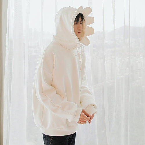 Sicilian men's autumn and winter models solid color loose top design cute hat solid color youth hooded sweater