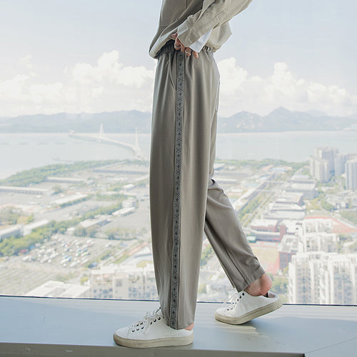 Sicilian men's autumn loose straight-leg casual pants men's Korean version of the trend men's sports drape wide-leg pants
