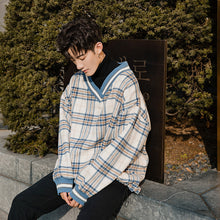 Load image into Gallery viewer, 【Spot quick delivery】Tops Korean style trendy boys loose woolen plaid V-neck sweater men&#39;s trend
