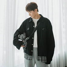 Load image into Gallery viewer, Sicilian men&#39;s bag accessories autumn stitching fake two-piece jacket male Korean version of the trend loose men&#39;s black jacket
