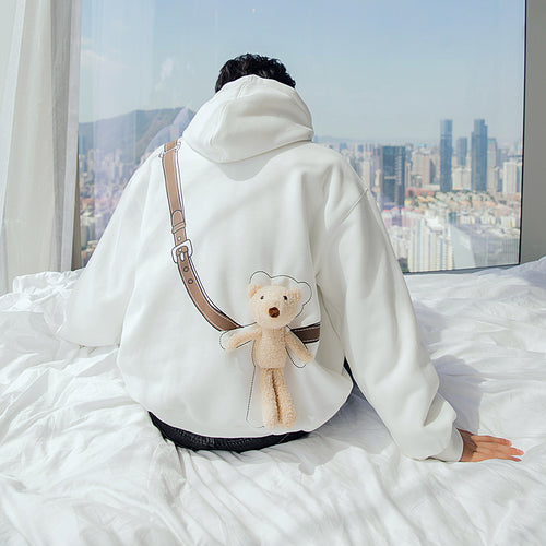 Sicilian men's winter new men's long-sleeved design accessories cute bear loose casual hooded sweater