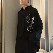 Load image into Gallery viewer, [西西里男装春季黑色长袖衬衫男韩版潮流男士休闲宽松印花衬衣外套]
