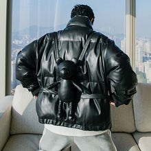 Load image into Gallery viewer, Sicilian men&#39;s winter new style stand-up collar cotton-padded jacket warm bread clothing with bear doll loose men&#39;s jacket
