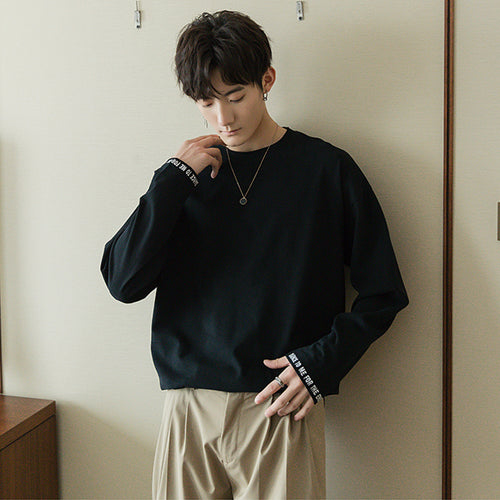 Sicilian men's autumn Korean version of the bottoming shirt men's inner style men's loose printing white long-sleeved t-shirt