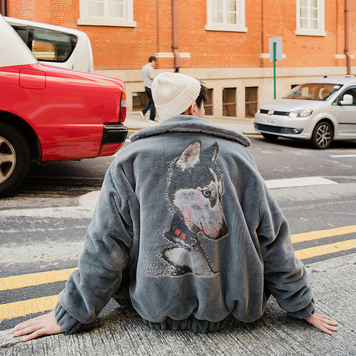 Sicilian men's temperament men's casual printing thickening plus velvet imitation rabbit fur jacket men's winter Korean trend