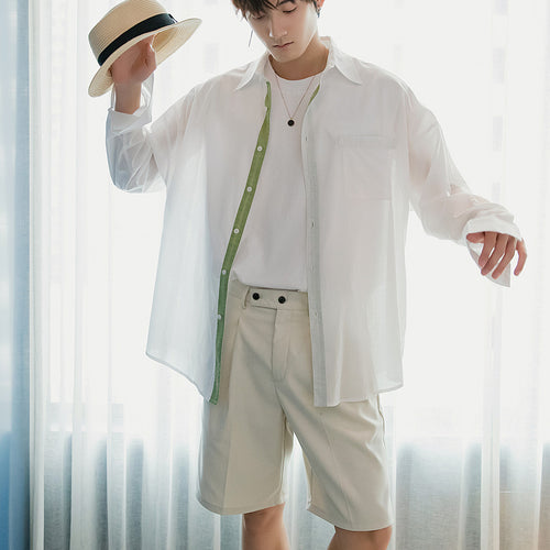 Sicilian Men's White Shirt Men's Korean Trend Loose Men's Thin Sunscreen Shirt Long Sleeve White Shirt Jacket