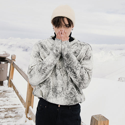 【Spot quick delivery】All-match men's loose and thick tie-dye long-sleeved round neck sweater male Korean version