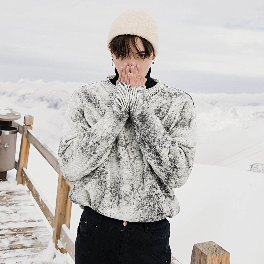 【Spot quick delivery】All-match men's loose and thick tie-dye long-sleeved round neck sweater male Korean version