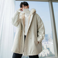 Load image into Gallery viewer, 【Take a 40% off straight down】Hooded fur collar jacket men&#39;s Korean style loose thickened youth mid-length cotton coat
