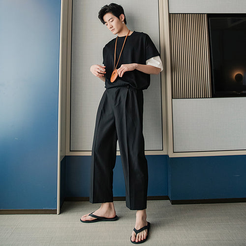 Sicilian men's summer casual pants men's Korean version of the trend of wide-leg trousers men's loose straight suit pants