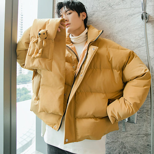 Sicilian men's bakery suit with cute bear scarf loose trend thickening stand collar jacket for men