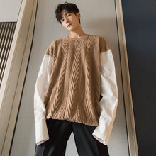 Load image into Gallery viewer, Sicilian men&#39;s Korean version of the trend of men&#39;s loose inner base shirt stitching fake two-piece sweater men autumn
