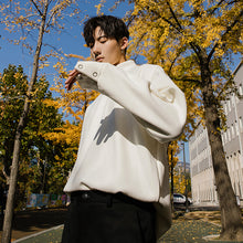 Load image into Gallery viewer, Sicilian men&#39;s lazy style trendy tops loose bottom white plus velvet thick mid-collar half-high collar sweater men
