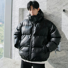 Load image into Gallery viewer, Sicilian men&#39;s leather coat thick stand-up collar cotton coat loose handsome bread coat men&#39;s hooded jacket
