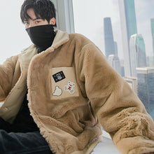 Load image into Gallery viewer, Sicilian men&#39;s winter new rabbit fleece lapel jacket cartoon embroidery thick warm loose casual cotton-padded jacket men
