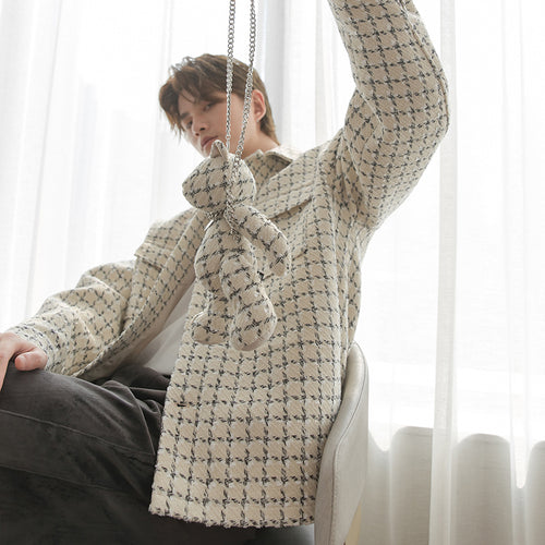 Sicilian men's Korean style Korean style trendy loose jacket men's autumn and winter small fragrance houndstooth jacket casual jacket