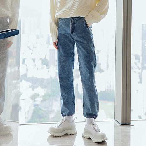Sicilian men's new blue tie-leg casual trousers loose trend men's jeans autumn and winter models