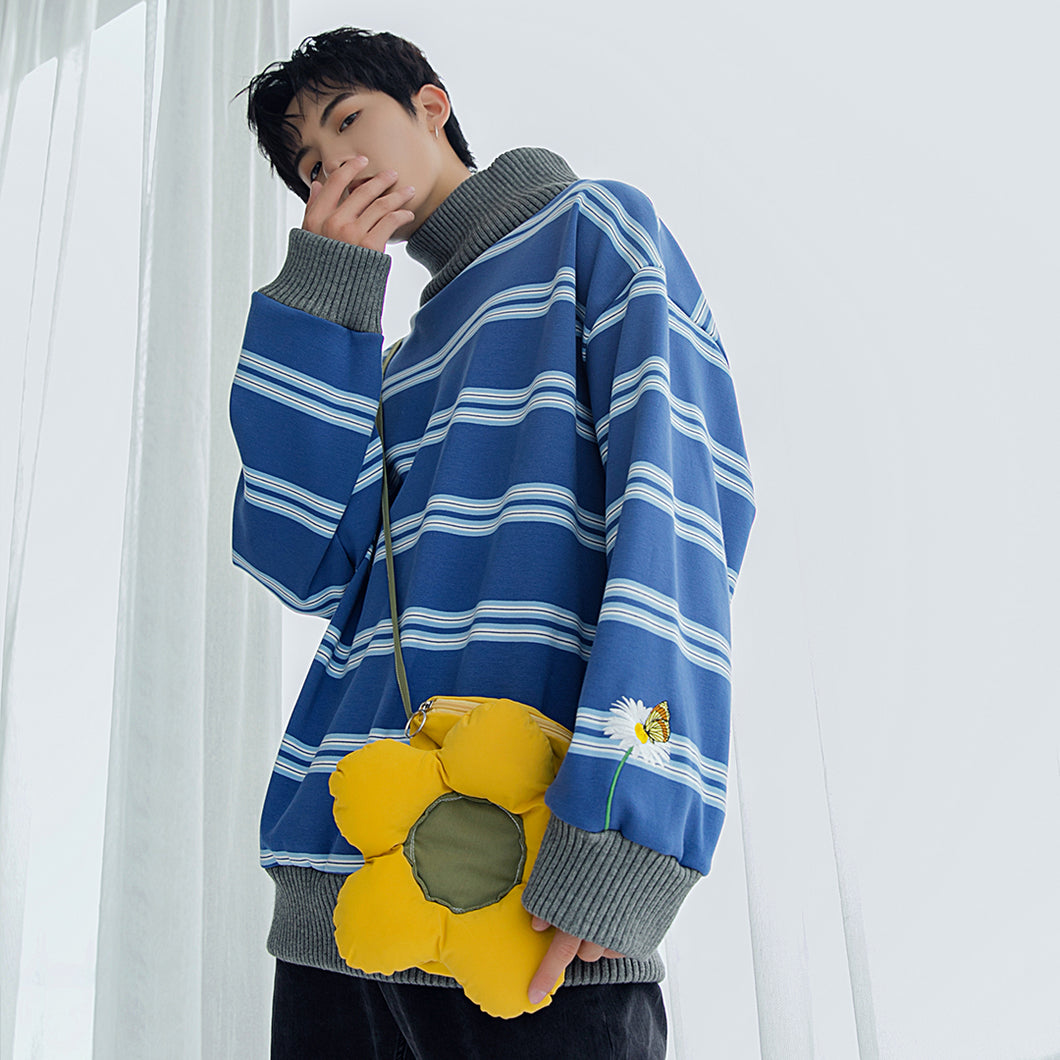 Sicilian men's winter new high-neck sweater stitching loose embroidery stitching casual men's pullover sweater 4485603380596
