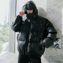 Load image into Gallery viewer, Sicilian men&#39;s leather coat thick stand-up collar cotton coat loose handsome bread coat men&#39;s hooded jacket
