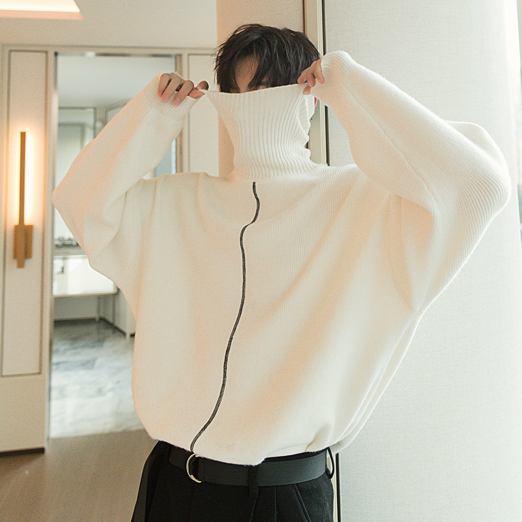 Sicilian men's white bottoming shirt Korean version of the trend of men's lazy wind loose thick turtleneck sweater men