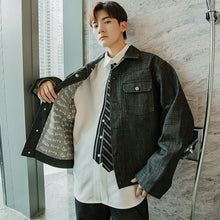 Load image into Gallery viewer, Sicilian men&#39;s autumn design sense of both sides wear denim jacket male Korean version of the trend letter men&#39;s printed jacket
