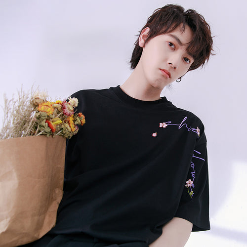 Sicilian men's flower embroidery short-sleeved t-shirt men's 2021 new summer loose men's casual t-shirt