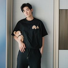 Load image into Gallery viewer, Sicilian men&#39;s clothing Hong Kong style half-sleeved men&#39;s tide brand trend loose five-point sleeve men&#39;s embroidery white short-sleeved t-shirt
