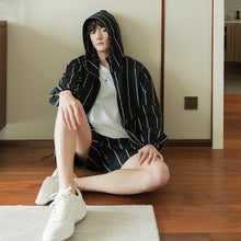 Load image into Gallery viewer, Sicilian men&#39;s summer thin striped hooded jacket shorts two-piece men&#39;s trendy sports suit men
