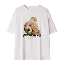 Load image into Gallery viewer, Sicilian men&#39;s clothing Hong Kong style short-sleeved men&#39;s tide brand trend loose five-point sleeve men&#39;s bear print white t-shirt
