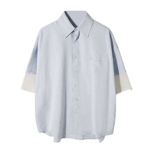 Load image into Gallery viewer, Sicilian men&#39;s summer stitching short-sleeved shirt male Korean version of the trend five-point sleeve loose men&#39;s half-sleeved shirt
