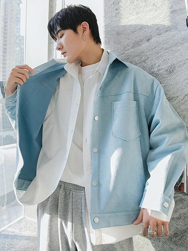 Sicilian men's spring clothes men's new trend loose and handsome deerskin velvet double-sided wear fake two-piece jacket jacket