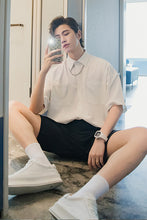 Load image into Gallery viewer, Sicilian men&#39;s summer thin white short-sleeved shirt male Korean version of the trend loose men&#39;s five-point sleeve white shirt
