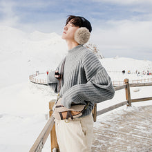 Load image into Gallery viewer, Sicilian men&#39;s clothing fast delivery ~ vertical stripes bottoming sweater loose thick round neck sweater men
