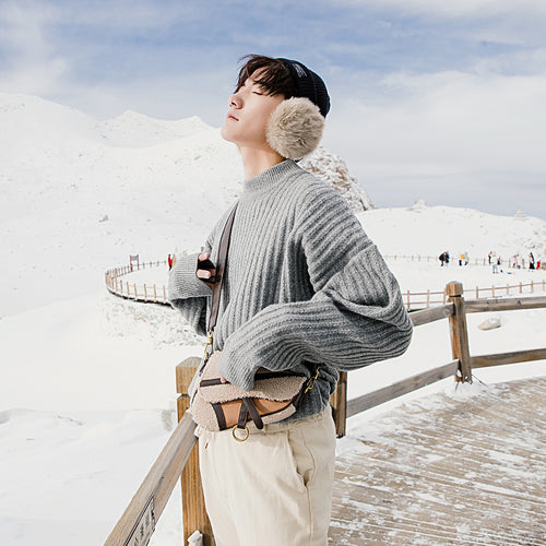 Sicilian men's clothing fast delivery ~ vertical stripes bottoming sweater loose thick round neck sweater men