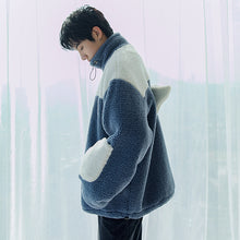 Load image into Gallery viewer, Sicilian men&#39;s color-blocking shirt with design sense wings on the back loose high-neck lamb wool coat men
