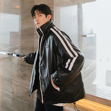 Load image into Gallery viewer, Sicilian men&#39;s black loose handsome cotton jacket stand-up collar stitching warm trend leather jacket autumn and winter men&#39;s jacket
