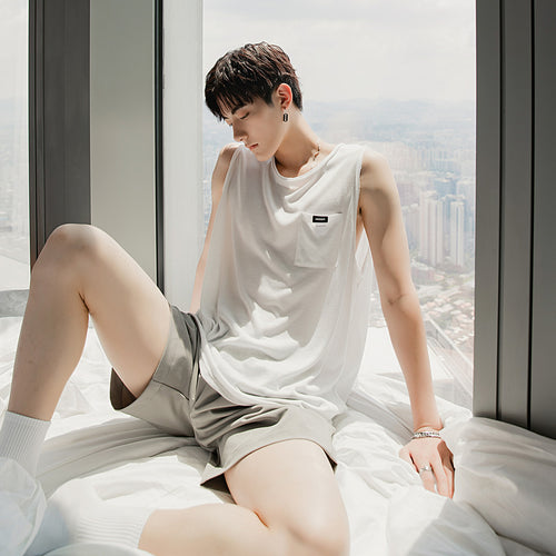 Sicilian men's clothing Hong Kong style summer thin waistcoat sleeveless t-shirt boys tide brand loose outer wear vest men trend