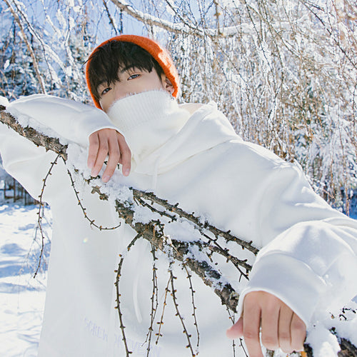 Sicilian men's trendy loose top men's autumn knit stitching and velvet high-neck hooded sweater men