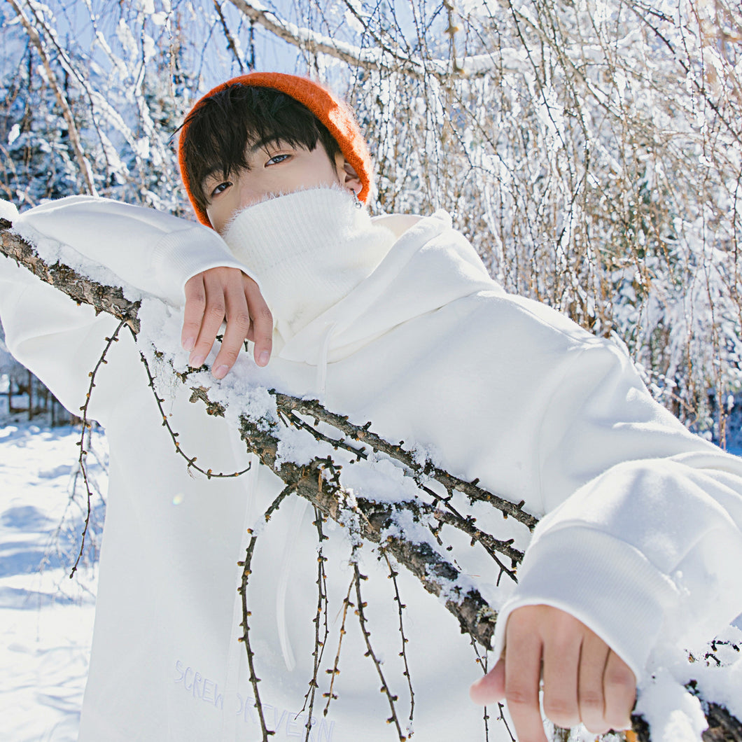 Sicilian men's trendy loose top men's autumn knit stitching and velvet high-neck hooded sweater men