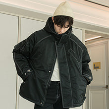 Load image into Gallery viewer, Sicilian men&#39;s open-line loose thick cotton-padded jacket Korean version of the trend of black hooded jacket men&#39;s autumn and winter
