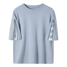 Load image into Gallery viewer, Sicilian men&#39;s spring round neck sweater men&#39;s trendy ins loose slit flocking printed youth short-sleeved shirt
