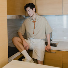 Load image into Gallery viewer, Sicilian men&#39;s college style tie shirt male Korean style trend five-point sleeve loose boys short-sleeved shirt
